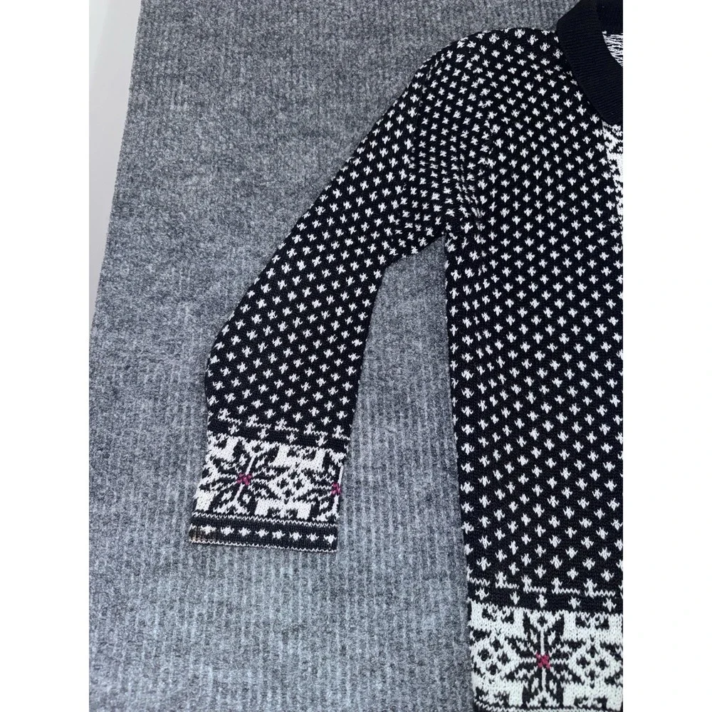 Y2K Capacity Fair Isle Collared Button Cardigan Sweater Black White Red M - Picture 7 of 13